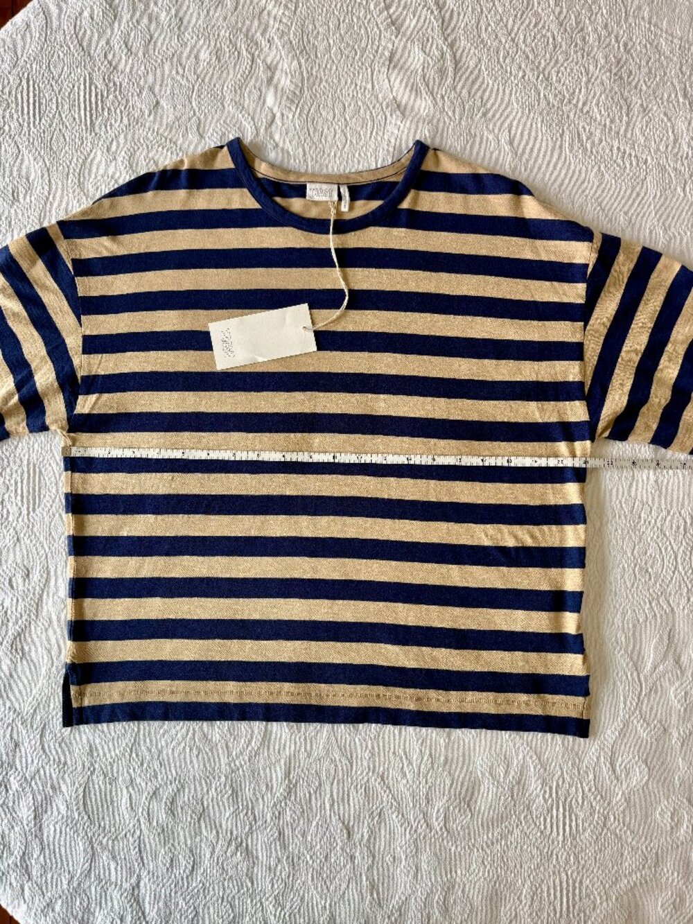 Toast Bold Stripe Cotton Boxy Tee in Blue/Sand - Sz. Small - Brand New with Tags - Picture 10 of 13